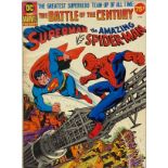 A large DC and Marvel comic of Superman Vs Spiderman.