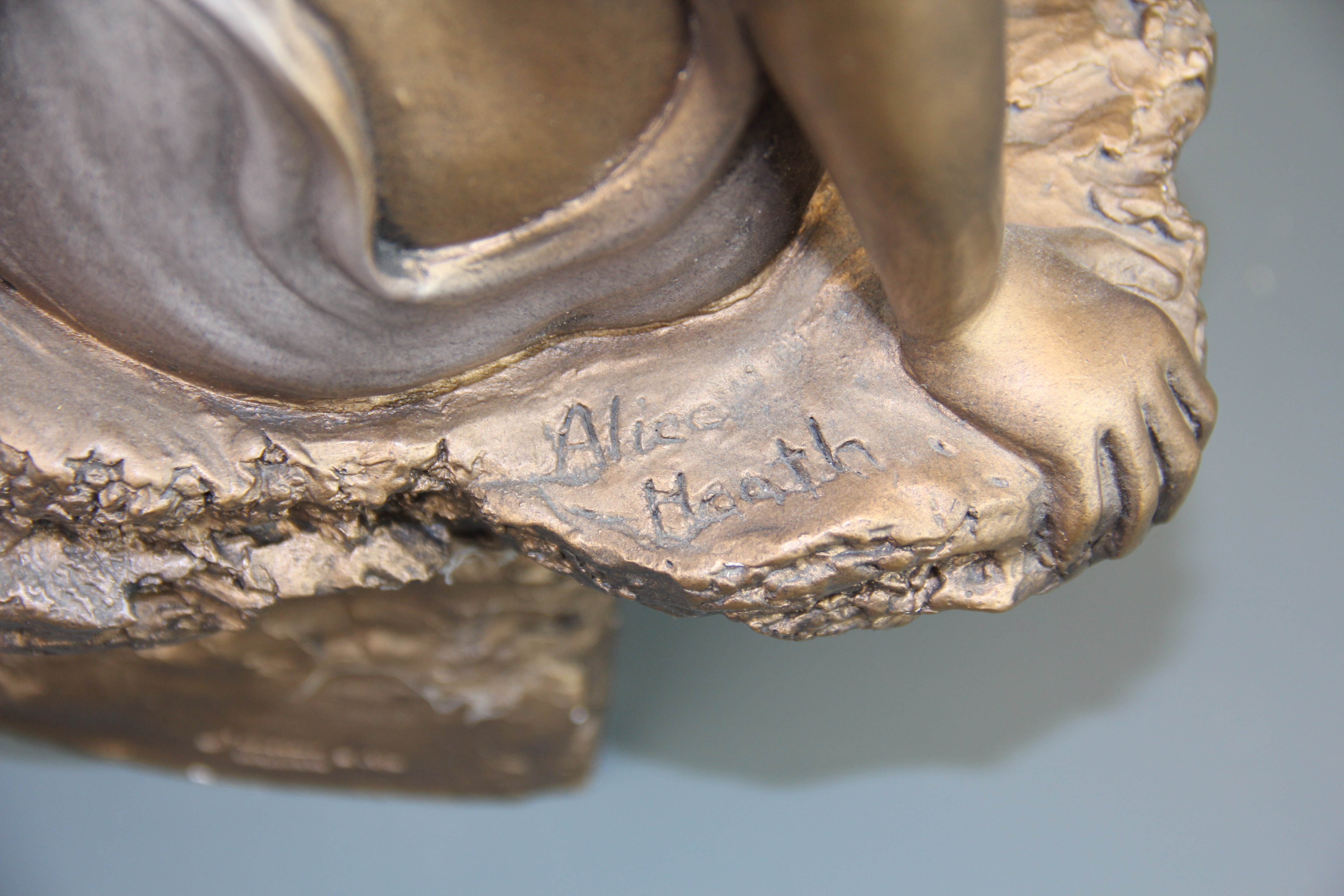 A bronzed finished ceramic sculpture by Austin Sculpture signed Alice Heath, H. 41cm (small chips to - Image 2 of 3