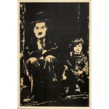An interesting framed silk screen print of Charlie Chaplin with white paint highlights signed