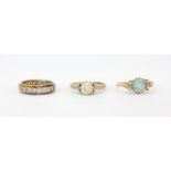 Three 9ct yellow gold stone set rings.