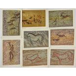 Douglas Mazonowicz, A group of seven unframed screen printed prehistoric cave paintings, 35 x 25cm.
