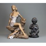 A bronzed finished ceramic sculpture by Austin Sculpture signed Alice Heath, H. 41cm (small chips to