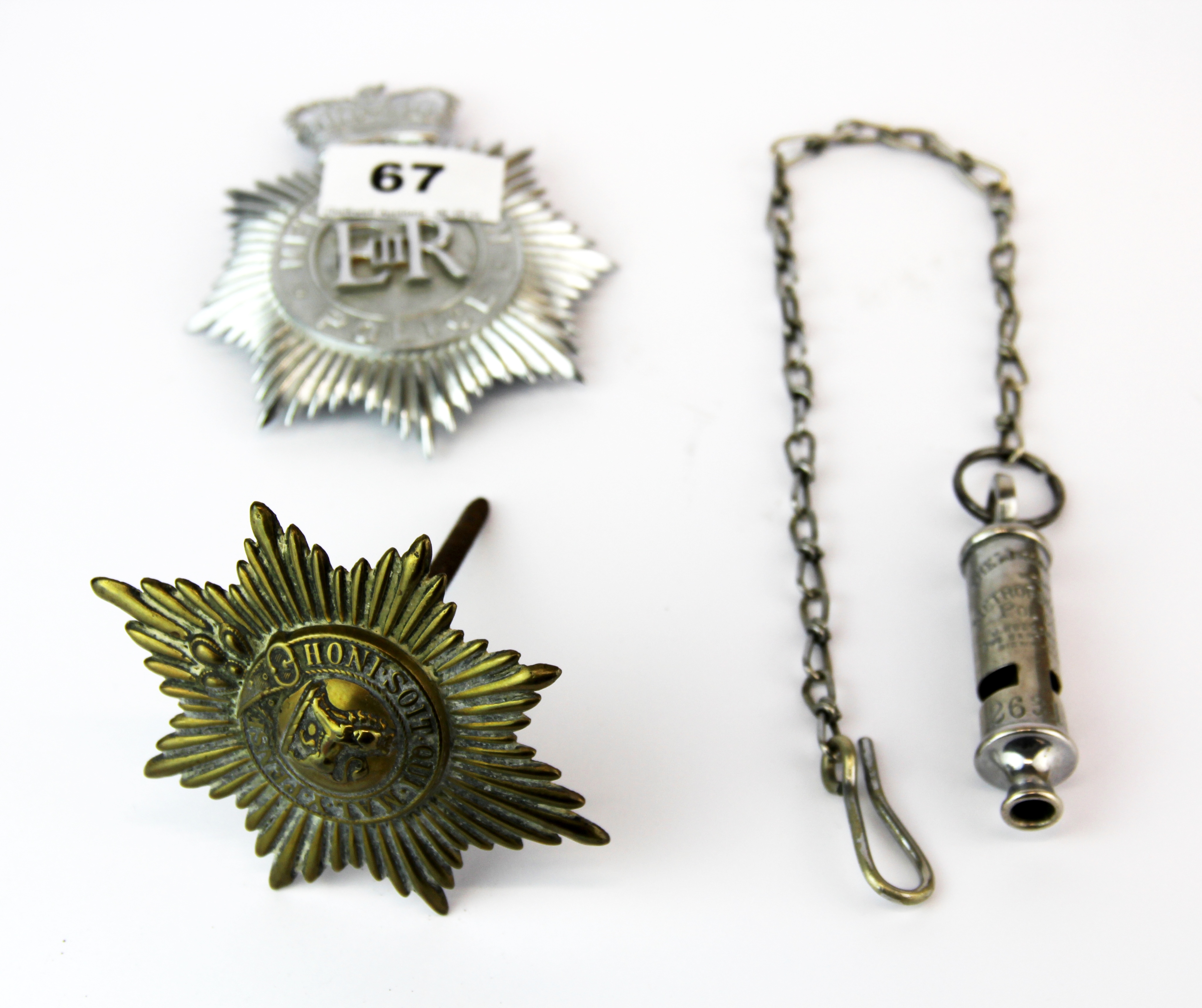 A metropolitan police whistle with a metropolitan police badge and one other. - Image 2 of 2