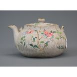 An early 20th Century Chinese enamelled grey pottery tea pot, L. 14cm. H. 9cm.