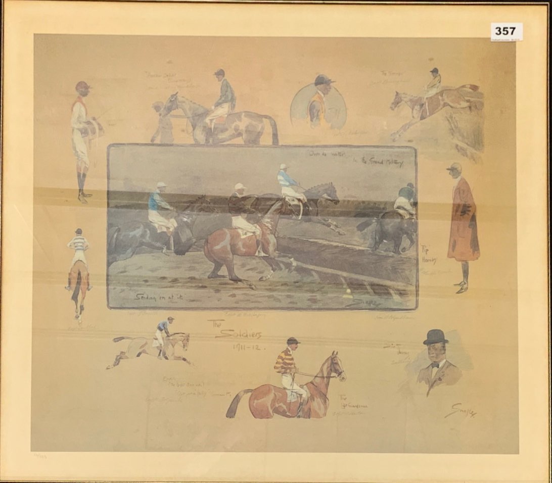 A large framed lithograph of Horse Riding in the Military by Snalley, limited edition 86 of 850,