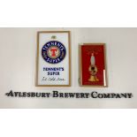 Two framed illuminated brewery advertising signs, largest. 70 x 40cm. together with a Aylesbury