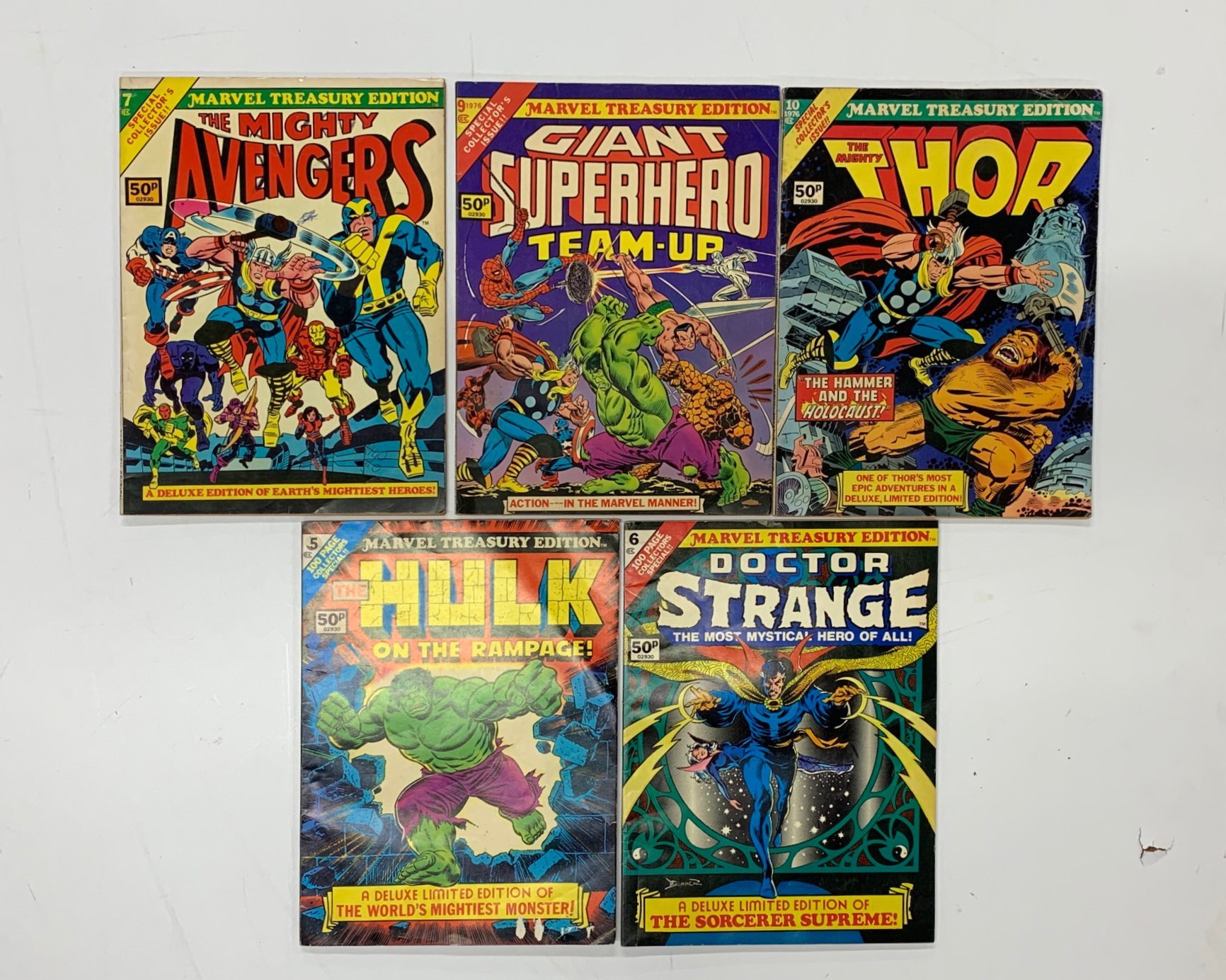 A collection of Marvel Treasury Edition comics, (numbers: 5-7, 9-10).