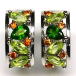 A pair of 925 silver earrings set with peridots, chrome diopsides and citrines, L. 1.5cm.