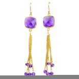 A pair of 925 silver drop earrings set with faceted amethysts, L. 7.5cm.