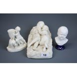 A 19th century Parianware group of two children together with two further items. Understood to be a