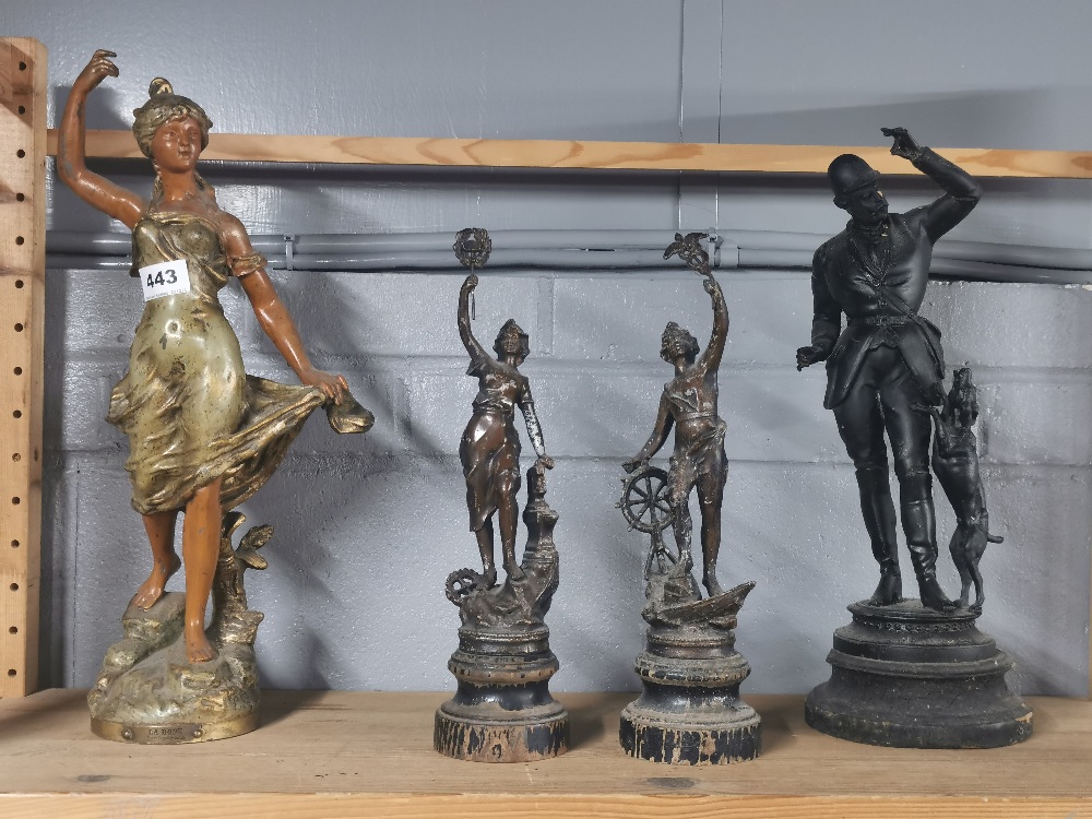 A group of four 19th century spelter figures, tallest 45cm.