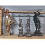 A group of four 19th century spelter figures, tallest 45cm.