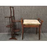 An Edwardian mahogany folding cake stand and piano stool.