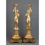 A pair of French empire style gilt bronze table lamp bases, H. 49cm.