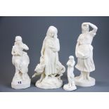 A group of four 19th century Parianware figures, tallest 30.5cm. Condition: some repair.