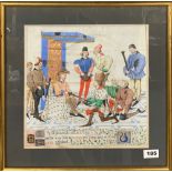 A watercolour and illuminated manuscript panel of the Duke of Bretagne hearing an appeal by the Duke