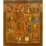 A very fine and detailed 19th Century hand painted Russian icon on pine, 38 x 44cm.