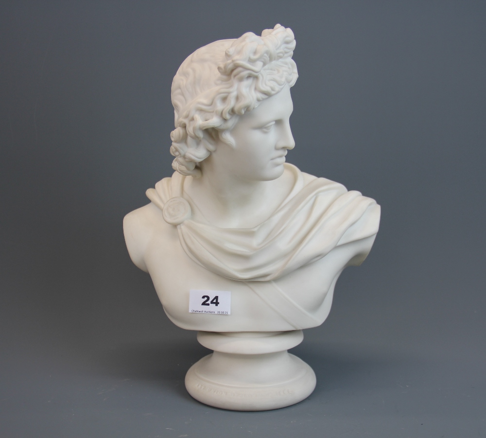 A Parianware bust of Apollo for Art Union London 1861, H. 33.5cm.