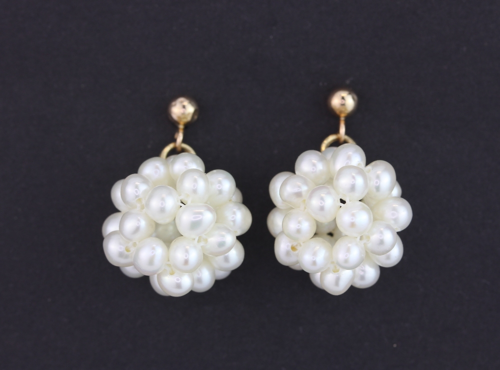 A pair of 10ct yellow gold (stamped 10k) pearl set earrings, L. 2cm. - Image 2 of 2