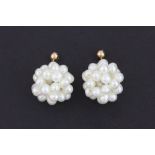 A pair of 10ct yellow gold (stamped 10k) pearl set earrings, L. 2cm.