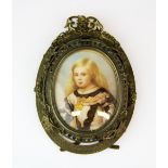 A 18th century hand painted portrait miniature of a girl, L. 14.5cm.