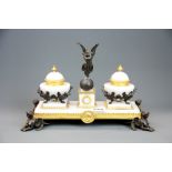 An attractive gilt bronze and marble desk stand, H. 20cm. W. 29cm.