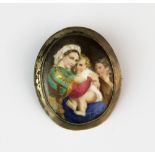 A white metal (tested silver) mounted hand painted porcelain miniature mounted as brooch, L. 4.5cm.