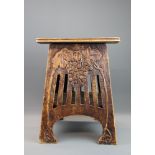 A lovely hand carved Art Nouveau side table, 33 x 33 x 44cm.