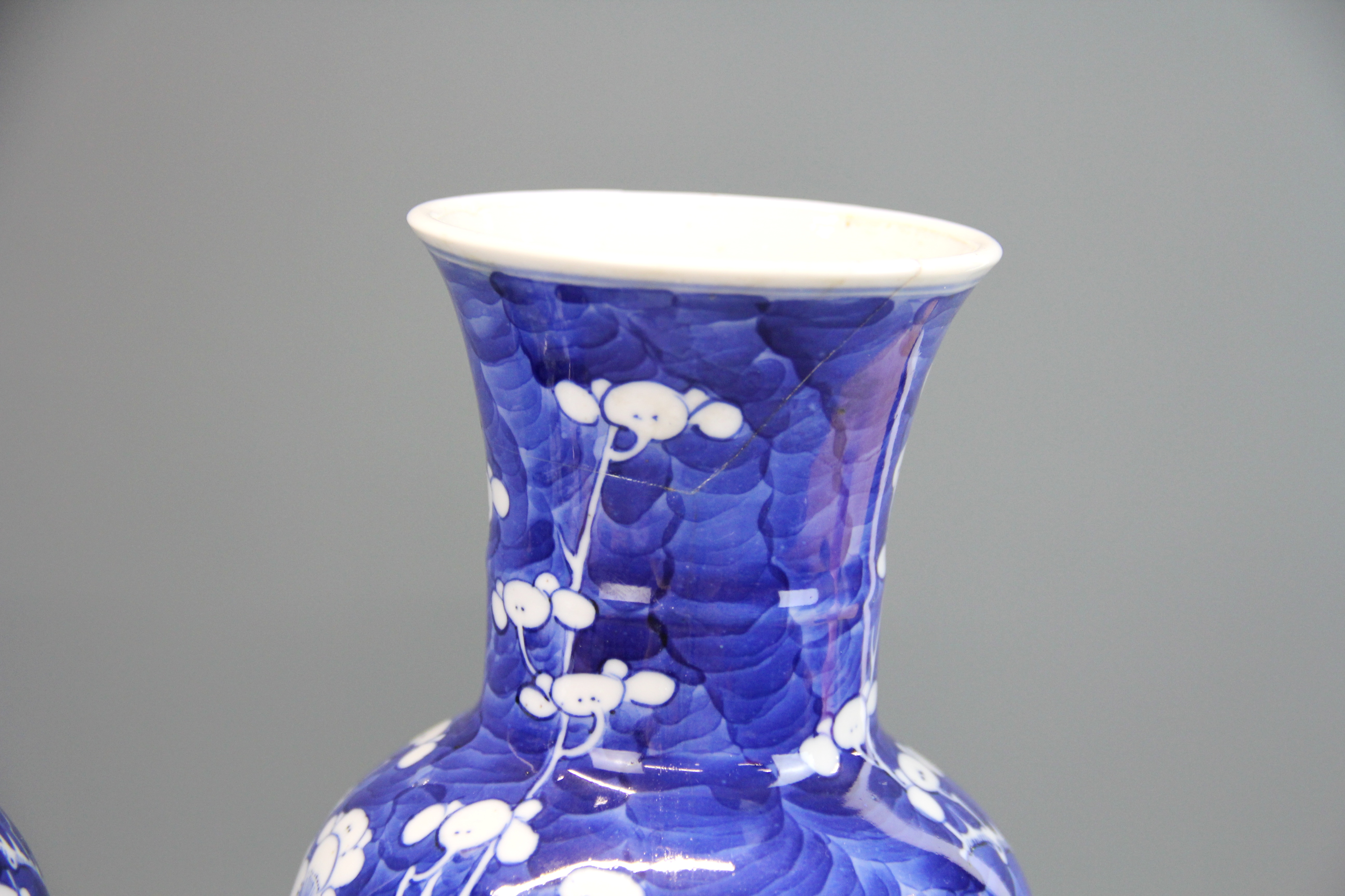 A pair of 19th century Chinese prunus pattern porcelain vase with four character mark to base (A/F), - Image 2 of 4