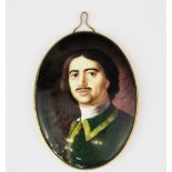 A gilt metal mounted hand painted portrait miniature enamel on copper of an Italian gentleman, L.