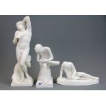 Three 19th century male Parianware figures, tallest 33cm. Condition: one A/F.