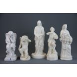 A 19th century Parianware figure of the Angel at Annunciation, H. 30cm. Together with four Parian