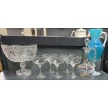 A 19th century glass decanter and other good glass items.