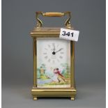 An enamelled gilt brass Spode carriage clock with battery movement, H. 18cm.