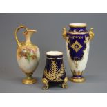 A Royal Worcester hand painted porcelain jug together with a Coalport vase and a small Worcester