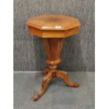 A 19th century walnut veneered lady's sewing table, H. 68cm.