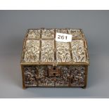 A 19th century continental bronze casket decorated with relief panels, 15 x 17 x 9cm.