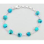 A 925 bracelet set with cabochon cut turquoise, L. 18cm.