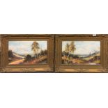 A pair of 19th century gilt framed oils on board behind glass of rural scenes, frame size 69 x