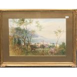 A large gilt framed watercolour of a Mediterranean scene, signed I. Shapland, frame size 102 x