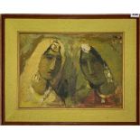 An interesting 1970's framed Indian oil on canvas, frame size 64 x 50cm.