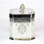 A hallmarked silver tea caddy, H. 12 x 9.5 x 9.2cm.