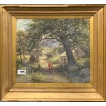 A gilt framed Victorian oil behind glass of red riding hood with indistinct signature, frame size 48