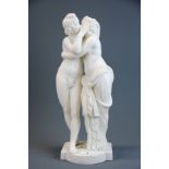 A 19th century Parianware figure of ' Cupid & Psyche' on a marble base signed H. Bourne, H. 43cm.