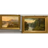 Two Victorian gilt framed oils of highland scenes, largest frame 91 x 62cm.