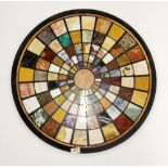 A superb Pietra dura semi precious stone inlaid black marble table top, Dia. 66cm.