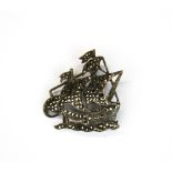 An original silver and marcasite galleon brooch stamped silver, H. 4cm.