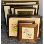 A quantity of mixed interesting prints, largest frame 51 x 47cm.