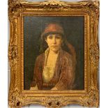 A lovely 19th Century gilt framed Orientalist oil on canvas of a young woman (relined), frame size