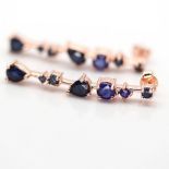 A pair of 925 silver rose gold gilt drop earrings set with sapphires, L. 4.5cm.